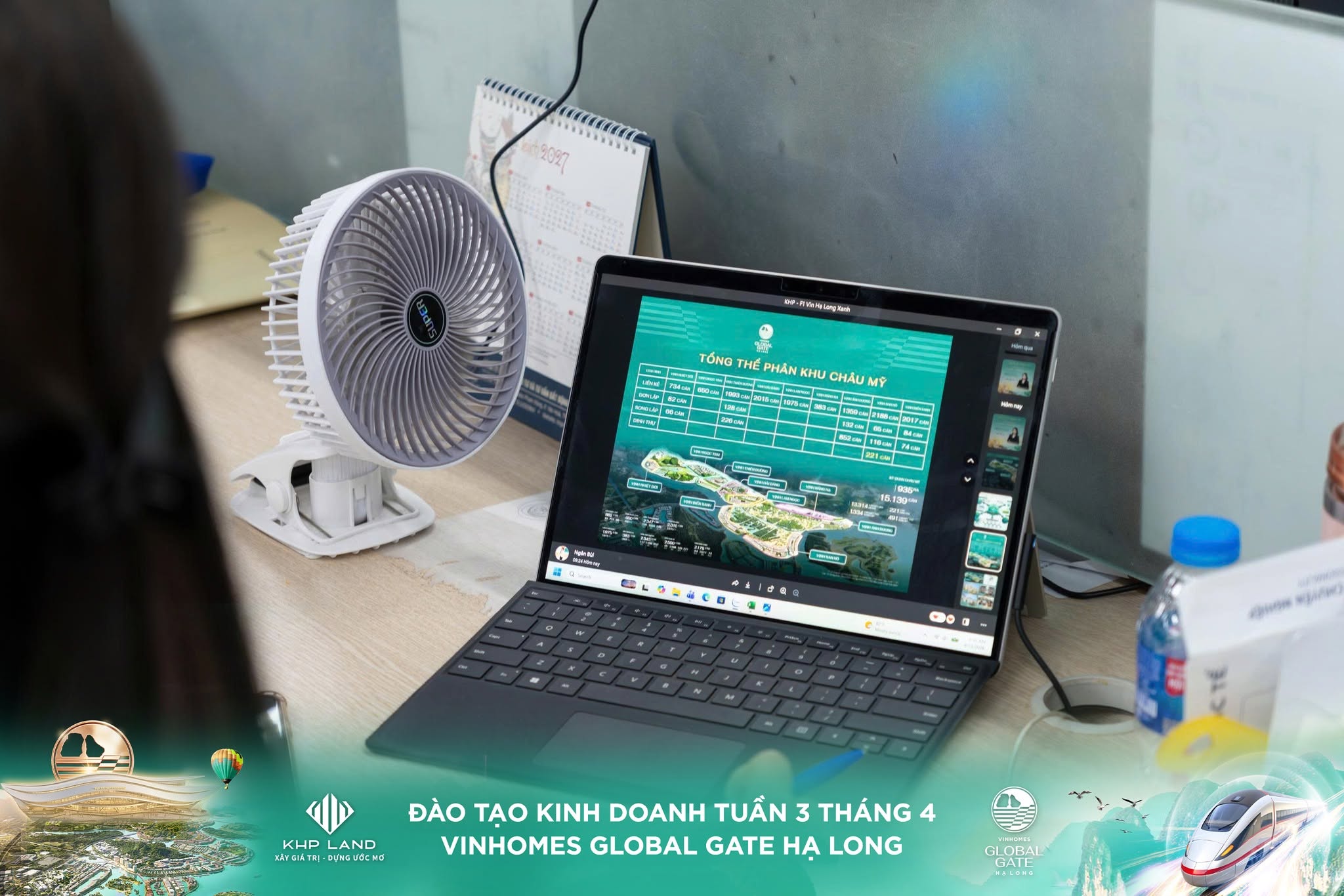 Nhân sự KHP GROUP theo dõi tài liệu phân tích phân khu Châu Âu thuộc Vinhomes Global Gate Hạ Long